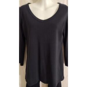 J. Jill Perfect Pima3/4 Sleeve V-Neck Tee w/Tab & Button on Cuff, Black, Size XS